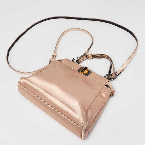 Fendi Beige Satin and Snakeskin Mini Peekaboo Satchel Bag - 8BN227 - Picture 2 of 12